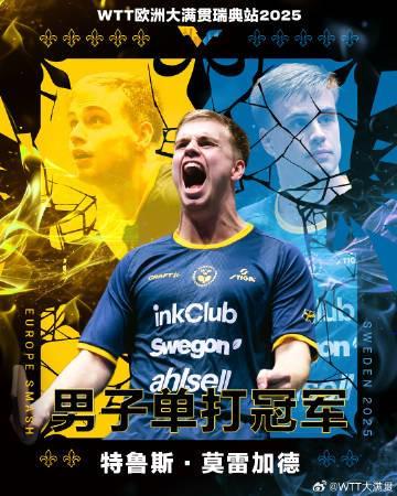 创造历史，莫雷加德是第一个获得WTT大满贯冠军的非中国男单选手